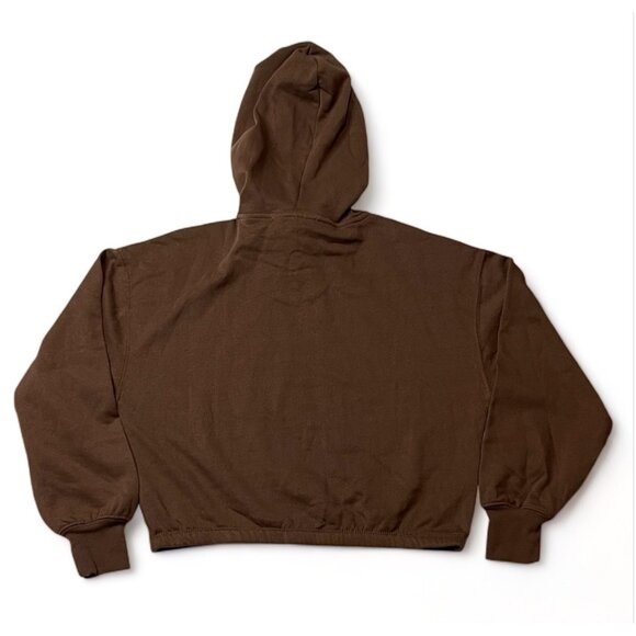 Hippie Rose Graphic Cropped Hoodie - Womens Brown Cozy Pullover Sweatshirt - Picture 2 of 15